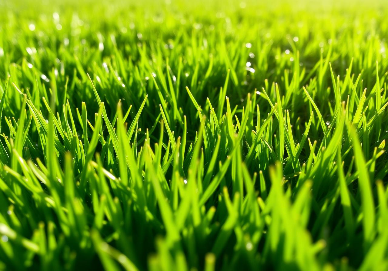 Freshly cut emerald green lawn